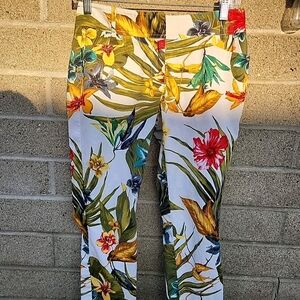 Cache Leafy Print Pants with Yellow and Green